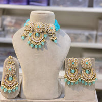 Hira Collections Luxury Kundan Stone Pearl And Beads Choker Necklace Set