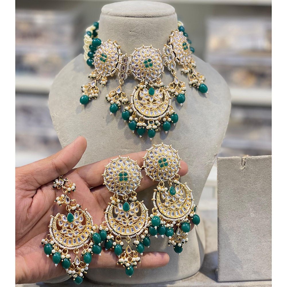 Hira Collections Luxury Kundan Stone Pearl And Beads Choker Necklace Set