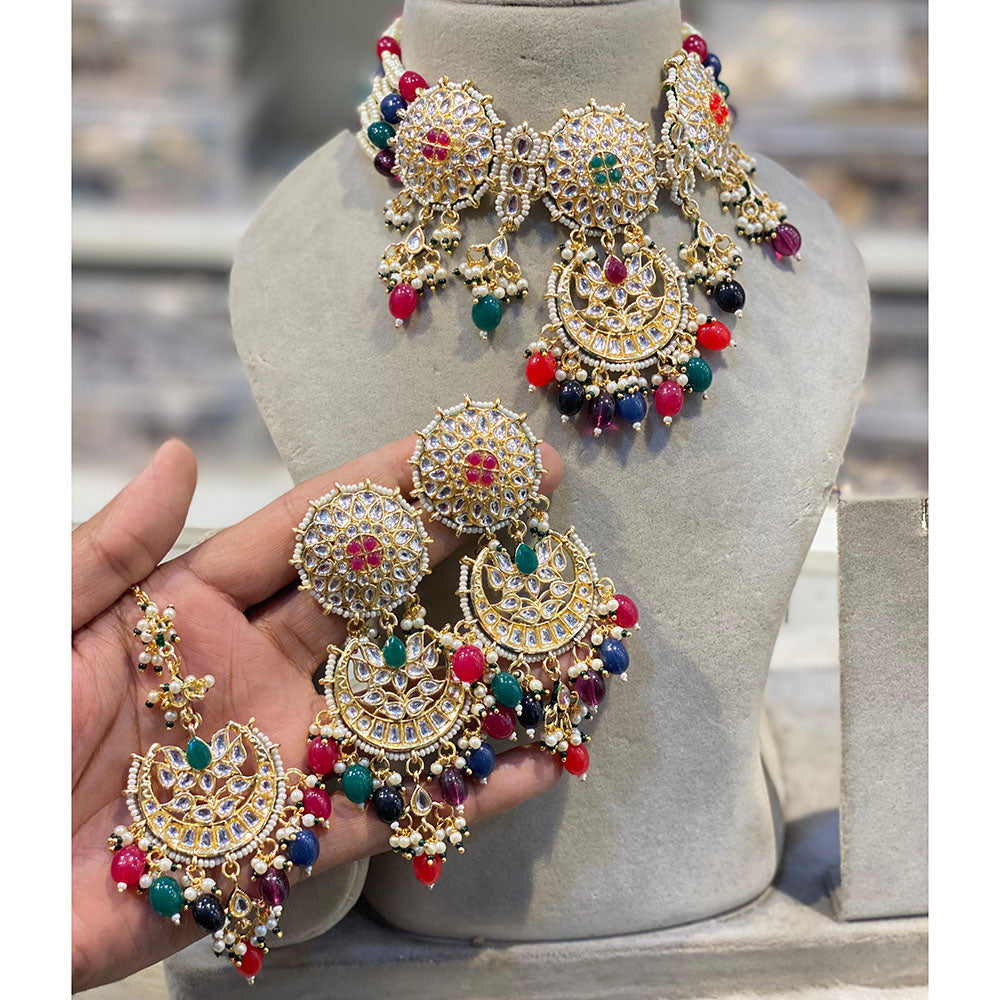 Hira Collections Luxury Kundan Stone Pearl And Beads Choker Necklace Set
