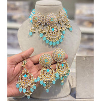 Hira Collections Luxury Kundan Stone Pearl And Beads Choker Necklace Set