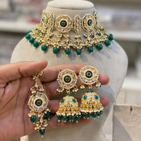 Hira Collections Luxury Kundan Stone Pearl And Beads Meenakari Choker Necklace Set