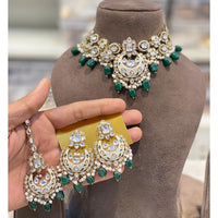 Hira Collections Luxury Kundan Stone Pearl And Beads Meenakari Choker Necklace Set