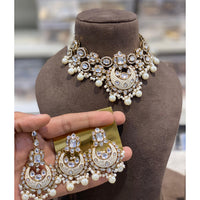 Hira Collections Luxury Kundan Stone Pearl And Beads Meenakari Choker Necklace Set