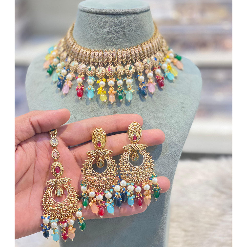 Hira Collections Royal Pota Stone Pearl And Beads Necklace Set