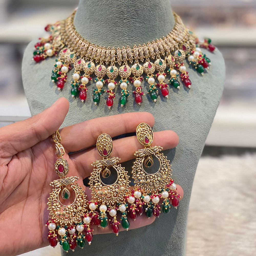 Hira Collections Royal Pota Stone Pearl And Beads Necklace Set