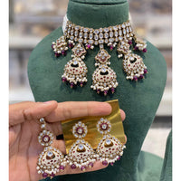 Hira Collections Luxury Kundan Stone Pearl And Beads Meenakari Choker Necklace Set