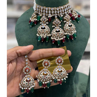 Hira Collections Luxury Kundan Stone Pearl And Beads Meenakari Choker Necklace Set
