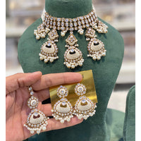 Hira Collections Luxury Kundan Stone Pearl And Beads Meenakari Choker Necklace Set