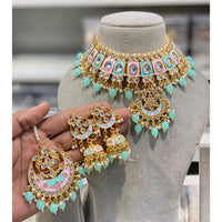 Hira Collections Luxury Kundan Stone Pearl And Beads Meenakari Choker Necklace Set