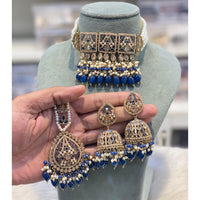 Hira Collections Royal Crystal Stone Pearl And Beads Designer Choker Necklace Set