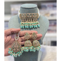 Hira Collections Royal Crystal Stone Pearl And Beads Designer Choker Necklace Set