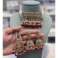 Hira Collections Royal Crystal Stone Pearl And Beads Designer Choker Necklace Set