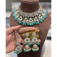 Hira Collections Luxury Kundan Stone Pearl And Beads Meenakari Choker Necklace Set