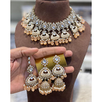 Hira Collections Luxury Kundan Stone Pearl And Beads Meenakari Choker Necklace Set