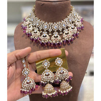 Hira Collections Luxury Kundan Stone Pearl And Beads Meenakari Choker Necklace Set