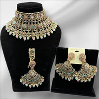 Hira Collections Royal Crystal Stone Pearl And Beads Choker Necklace Set