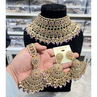 Hira Collections Royal Crystal Stone Pearl And Beads Choker Necklace Set