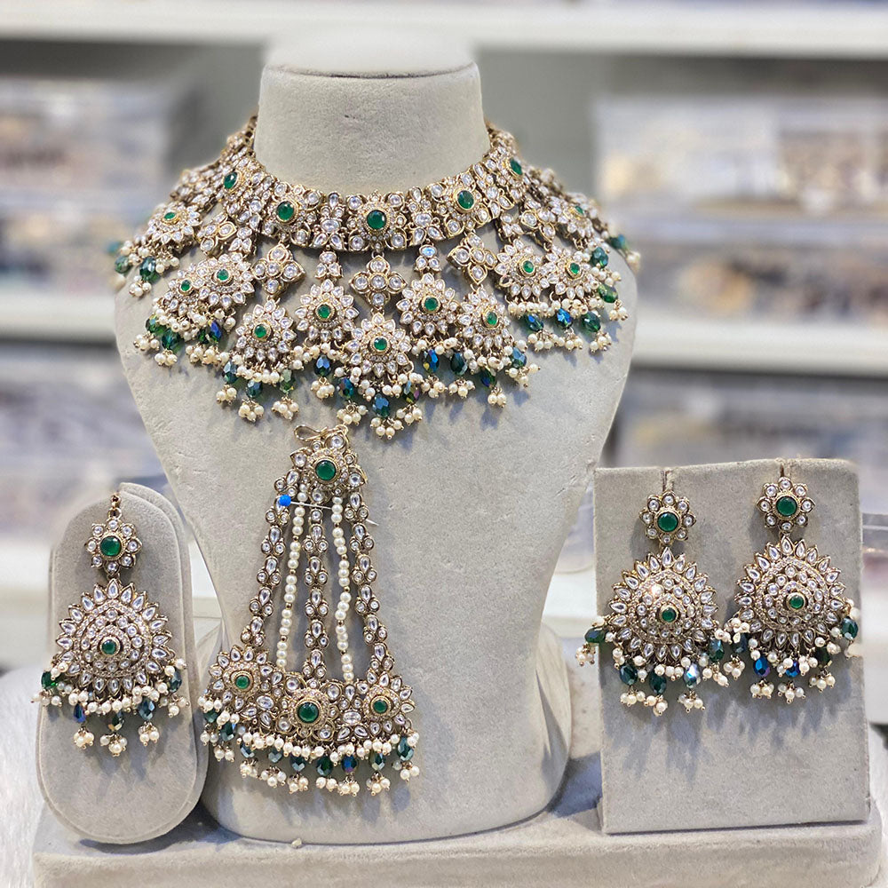 Hira Collections Luxury Kundan Stone Pearl And Beads Choker Necklace Set