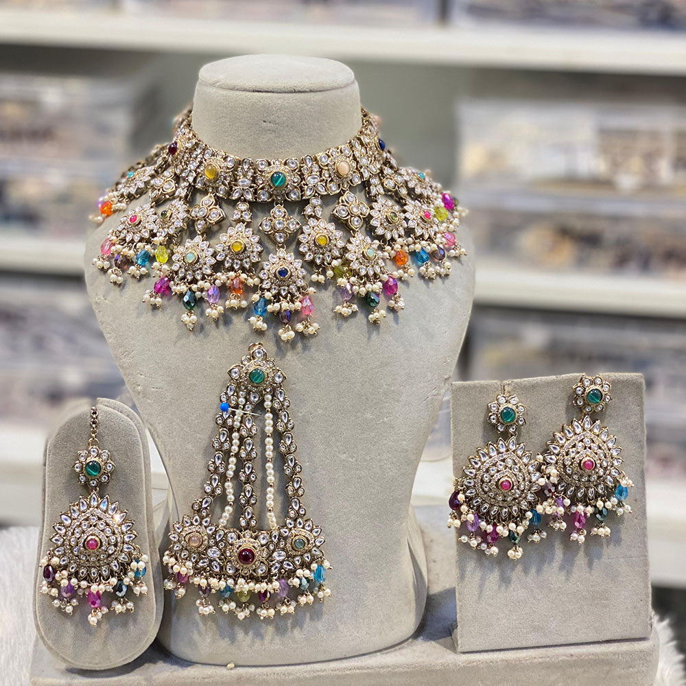 Hira Collections Luxury Kundan Stone Pearl And Beads Choker Necklace Set