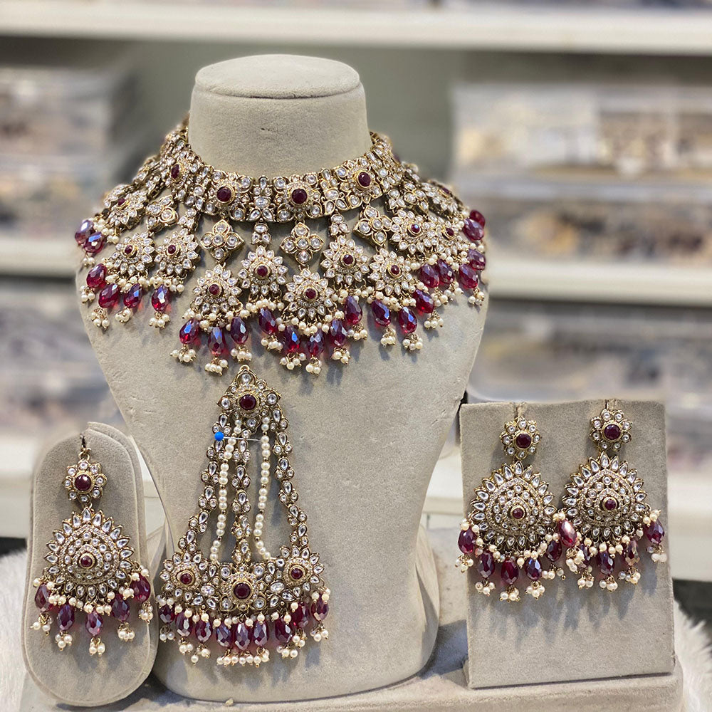 Hira Collections Luxury Kundan Stone Pearl And Beads Choker Necklace Set