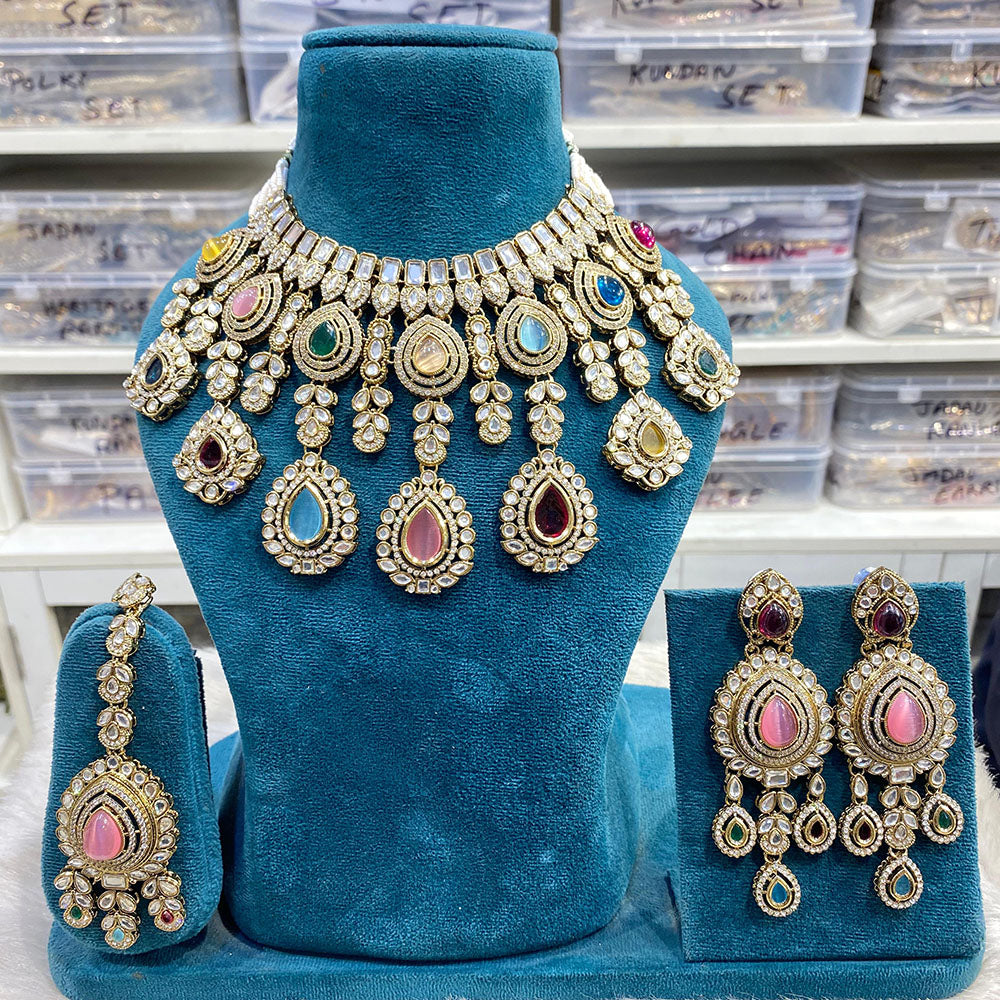 Hira Collections Luxury Kundan Stone Pearl And Beads Choker Necklace Set