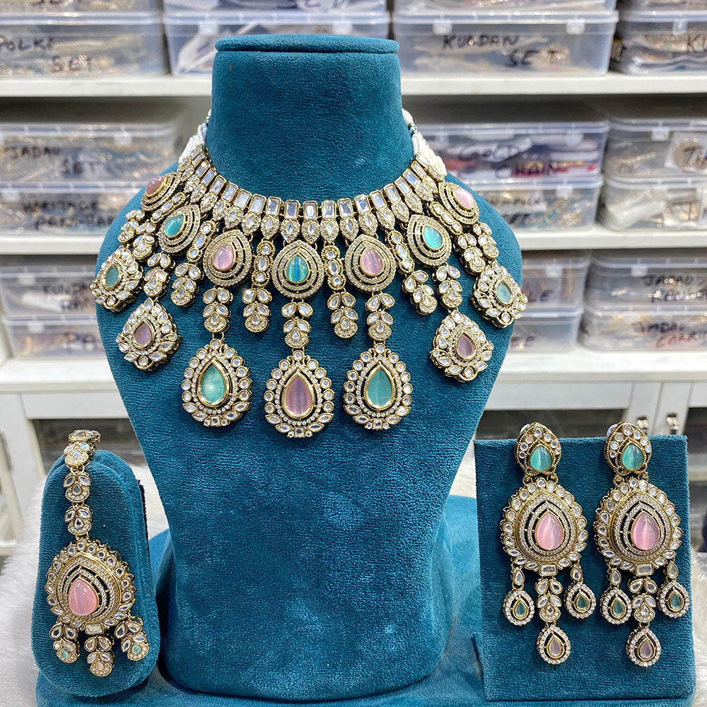 Hira Collections Luxury Kundan Stone Pearl And Beads Choker Necklace Set