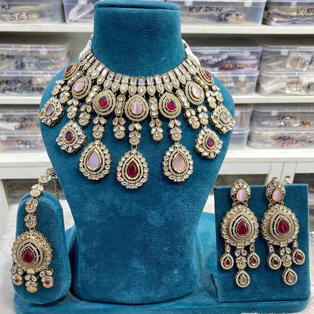 Hira Collections Luxury Kundan Stone Pearl And Beads Choker Necklace Set