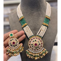 Hira Collections Luxury Kundan Stone Pearl And Beads Meenakari Long Necklace Set 