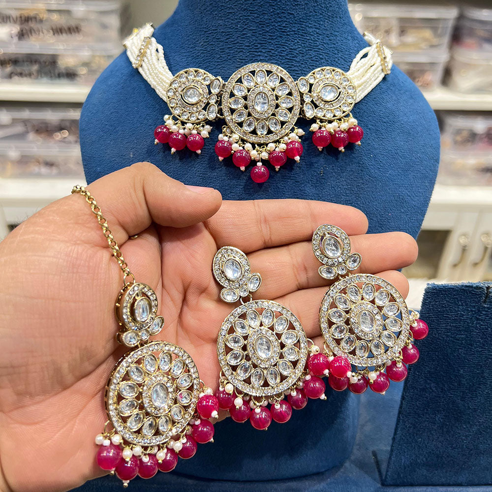 Hira Collections Designer Kundan Stone And Beads Choker Necklace Set