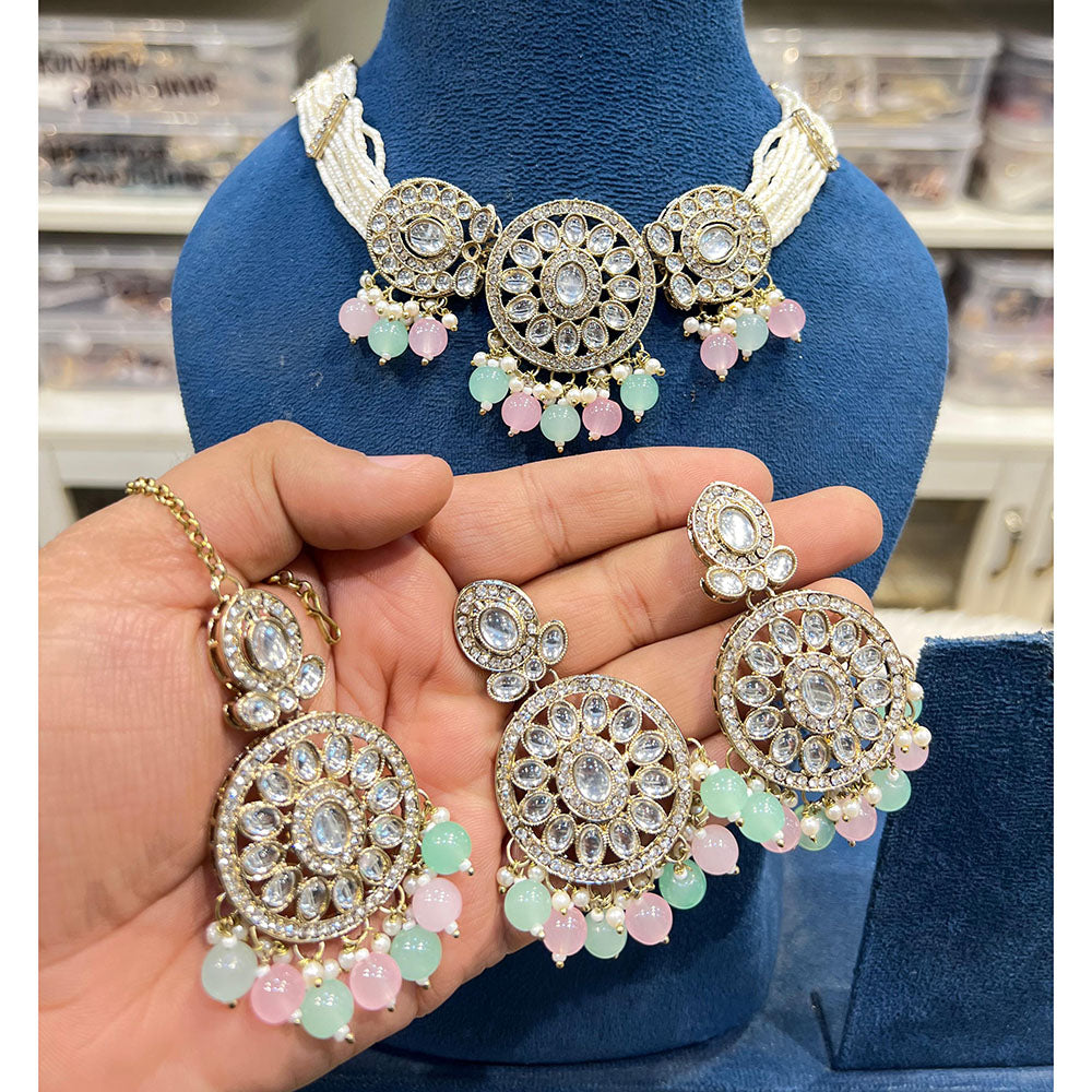 Hira Collections Designer Kundan Stone And Beads Choker Necklace Set