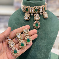 Hira Collections Designer Kundan Stone And Beads Choker Necklace Set