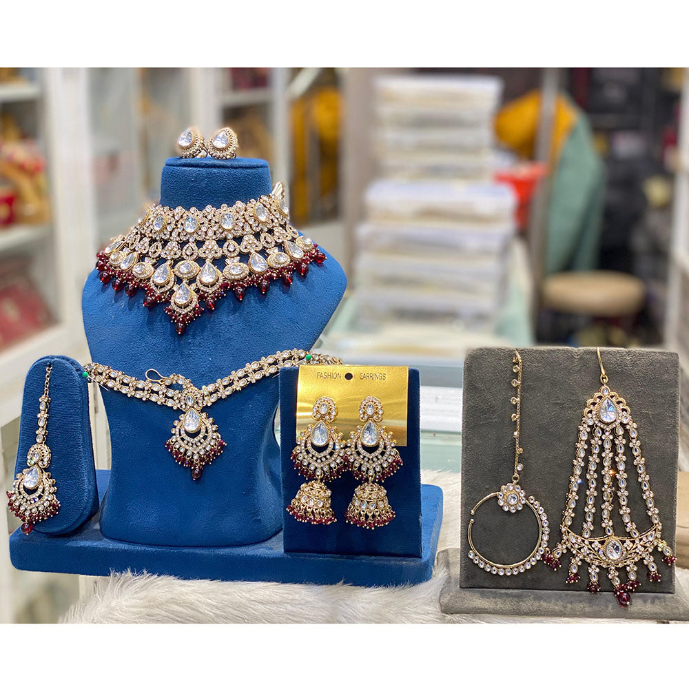 Hira Collections Designer Kundan Stone And Beads Semi Bridal Necklace Set