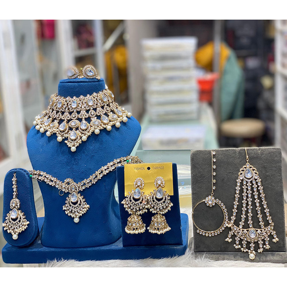 Hira Collections Designer Kundan Stone And Beads Semi Bridal Necklace Set