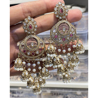 Hira Collections Designer Pota Stone And Pearl Statement Jhumki Earrings