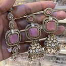 Hira Collections Designer Pota Stone And Beads Jhumki Earrings With Maangtikka