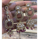 Hira Collections Designer Pota Stone And Beads Jhumki Earrings With Maangtikka