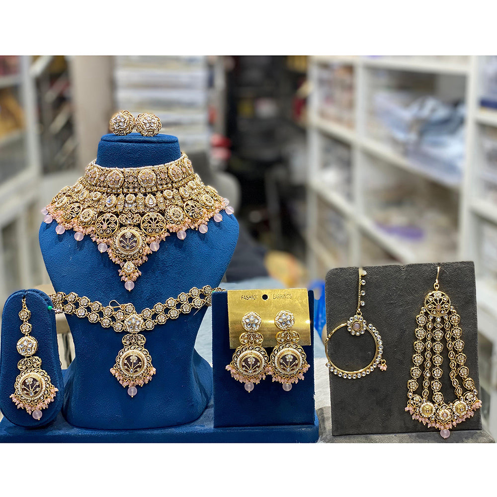 Hira Collections Designer Kundan Stone And Beads Semi Bridal Necklace Set