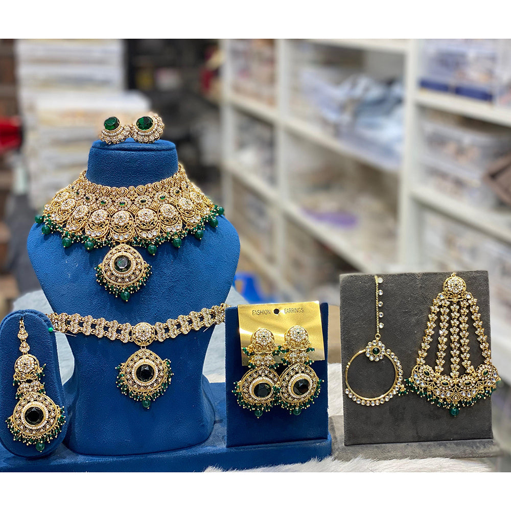 Hira Collections Designer Kundan Stone And Beads Semi Bridal Necklace Set