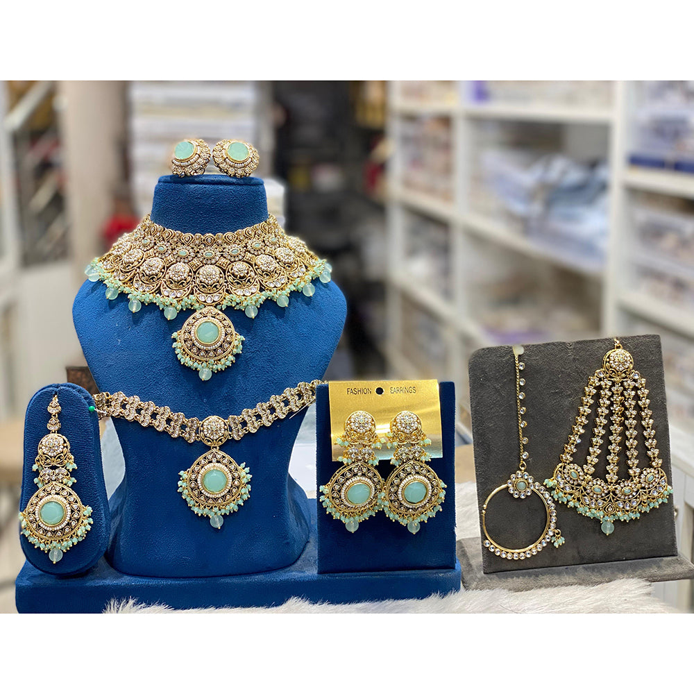 Hira Collections Designer Kundan Stone And Beads Semi Bridal Necklace Set