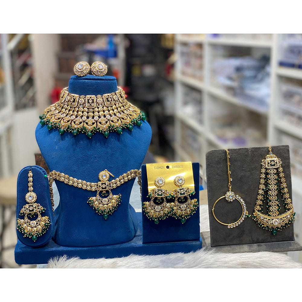 Hira Collections Designer Kundan Stone And Beads Semi Bridal Necklace Set