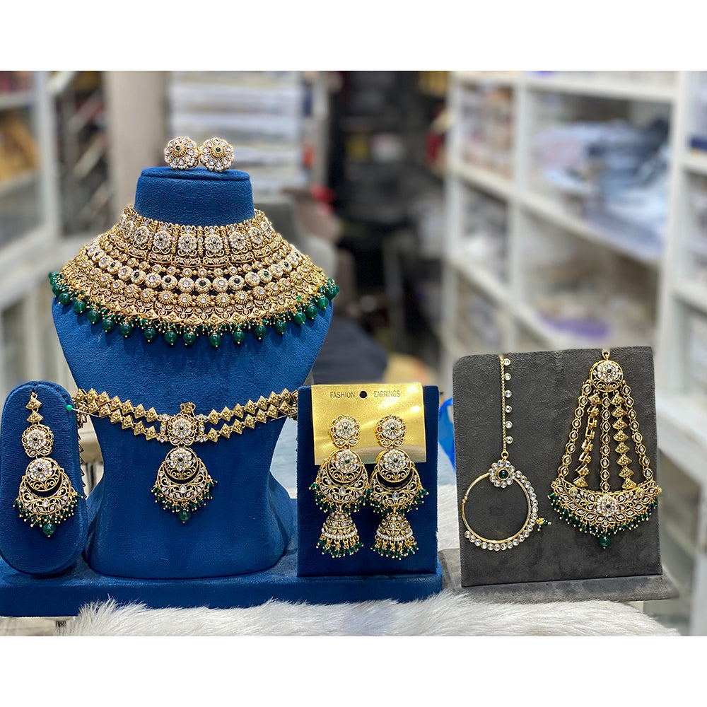 Hira Collections Designer Kundan Stone And Beads Semi Bridal Necklace Set