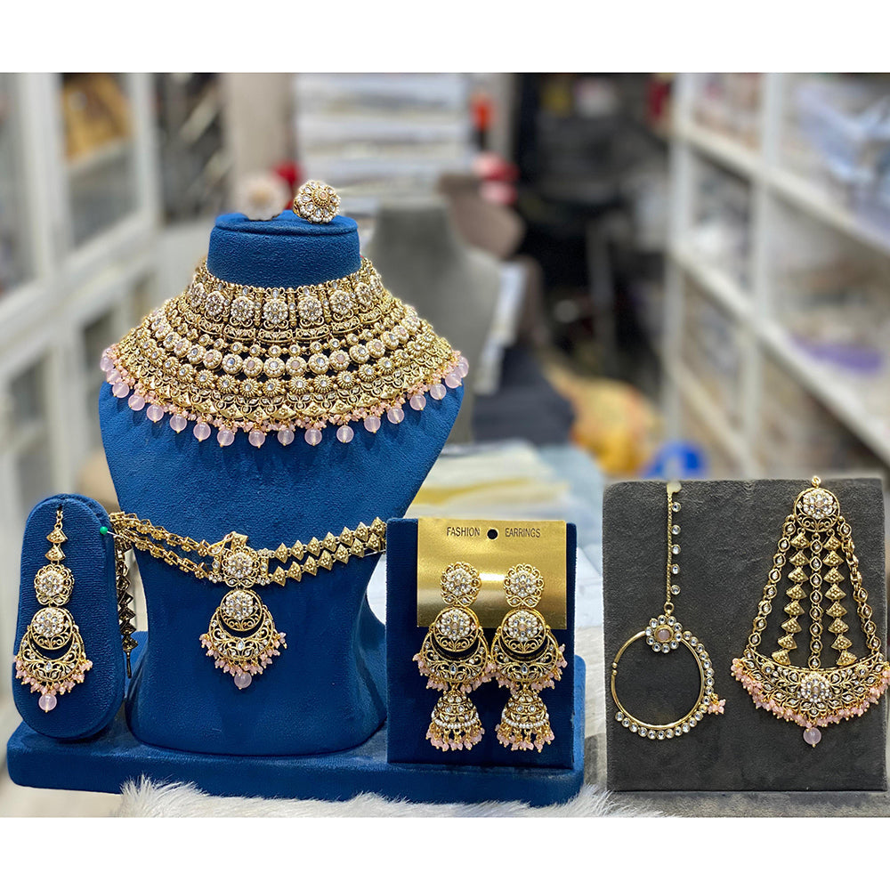 Hira Collections Designer Kundan Stone And Beads Semi Bridal Necklace Set