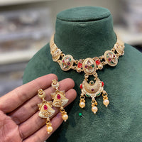 Hira Collections Royal Pota Stone Pearl Meenakari Necklace Set