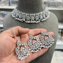 Hira Collections Elegant Crystal Stone And Pearl Choker Necklace Set