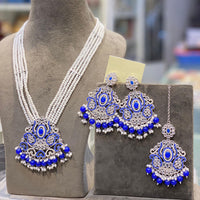 Hira Collections Elegant Crystal Stone Pearl And Beads Long Necklace Set