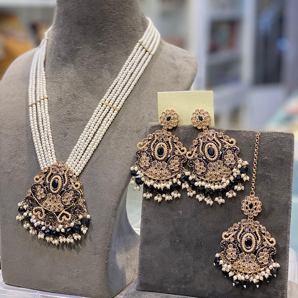 Hira Collections Elegant Crystal Stone Pearl And Beads Long Necklace Set