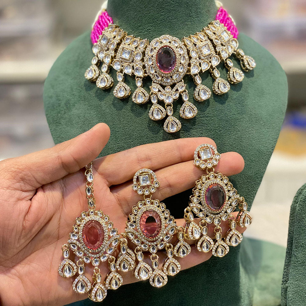 Hira Collections Kundan Stone And Pearl Designer Choker Necklace Set