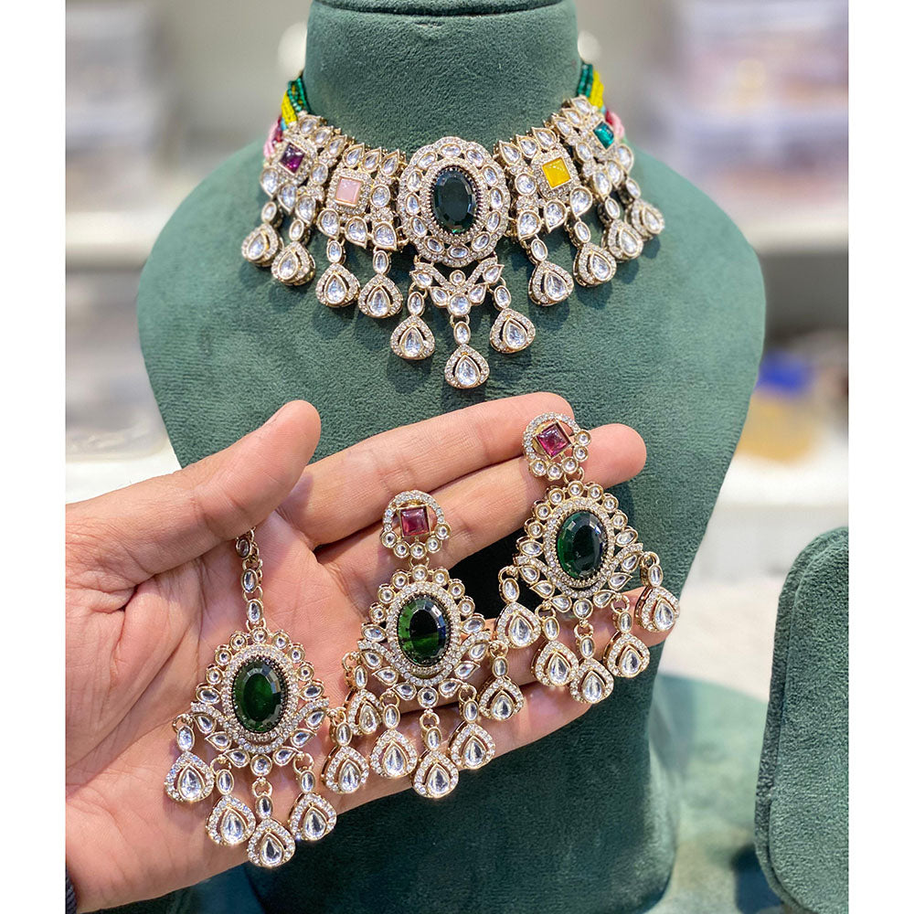 Hira Collections Kundan Stone And Pearl Designer Choker Necklace Set