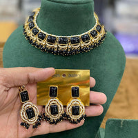 Hira Collections Elegant Pota Stone And Austrian Stone Pearl Choker Necklace Set 
