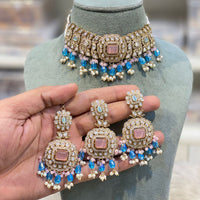 Hira Collections Elegant Pota Stone And Austrian Stone Pearl Choker Necklace Set
